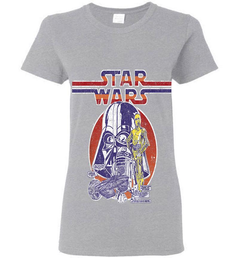 Inktee Store - Star Wars C-3Po R2-D2 Vader Retro 70'S Vintage Womens T-Shirt Image