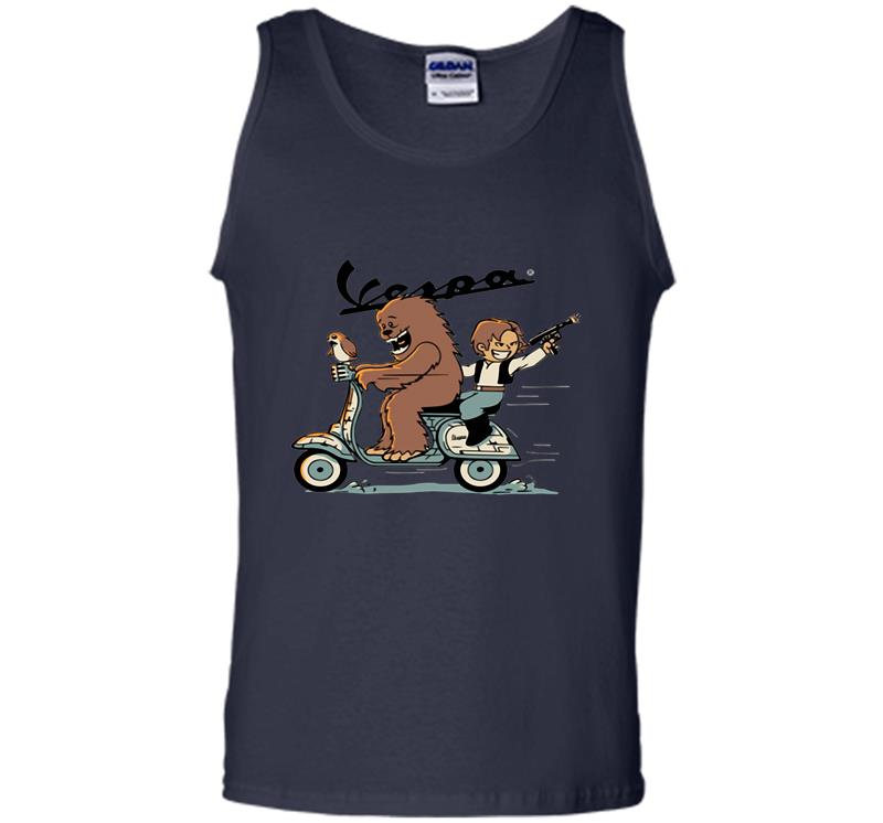 Inktee Store - Star Wars Chewie And Porg Drive Vespa Piaggio Mens Tank Top Image