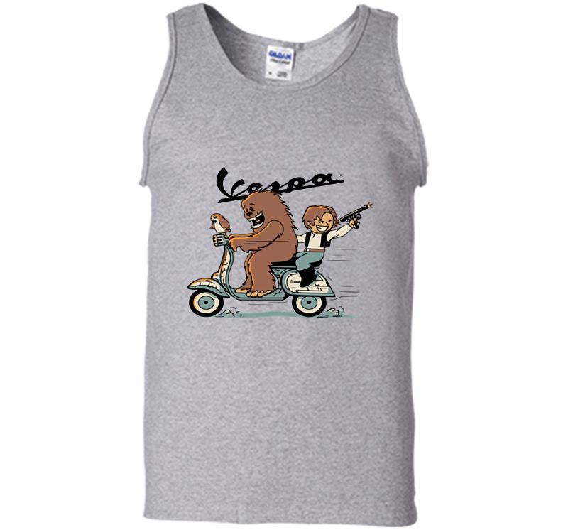 Inktee Store - Star Wars Chewie And Porg Drive Vespa Piaggio Mens Tank Top Image