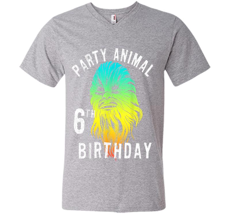 Inktee Store - Star Wars Chewie Party Animal 6Th Birthday Color Portrait V-Neck T-Shirt Image