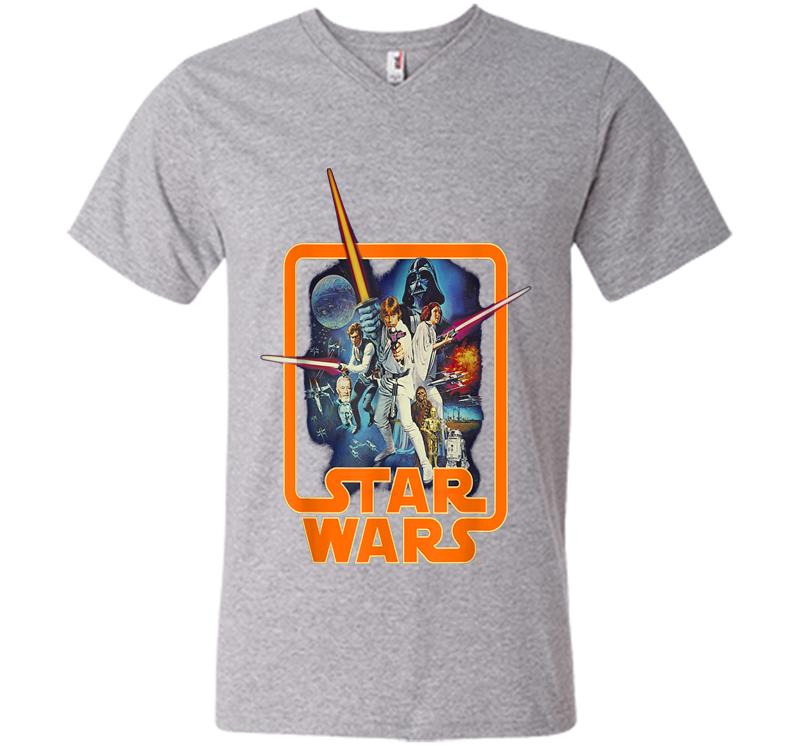 Inktee Store - Star Wars Classic A New Hope Movie Badge Graphic V-Neck T-Shirt Image