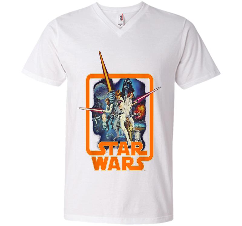 Inktee Store - Star Wars Classic A New Hope Movie Badge Graphic V-Neck T-Shirt Image