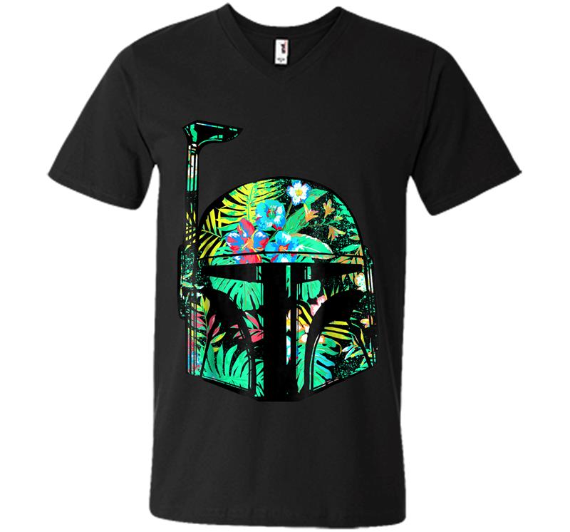Star Wars Classic Hawaiian Print Boba Fett Helmet V-Neck T-Shirt