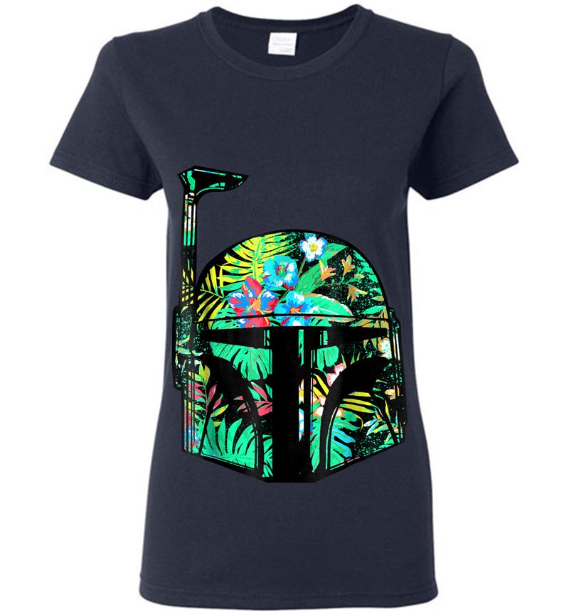 Inktee Store - Star Wars Classic Hawaiian Print Boba Fett Helmet Womens T-Shirt Image