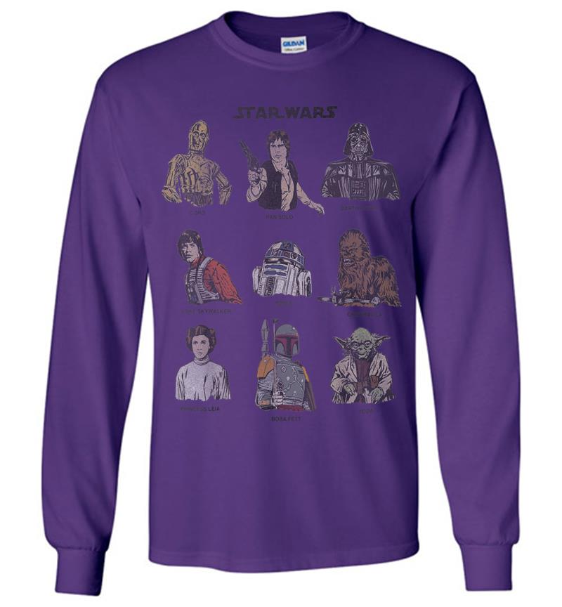 Inktee Store - Star Wars Classic Retro Character Cast Cartoon Style Long Sleeve T-Shirt Image