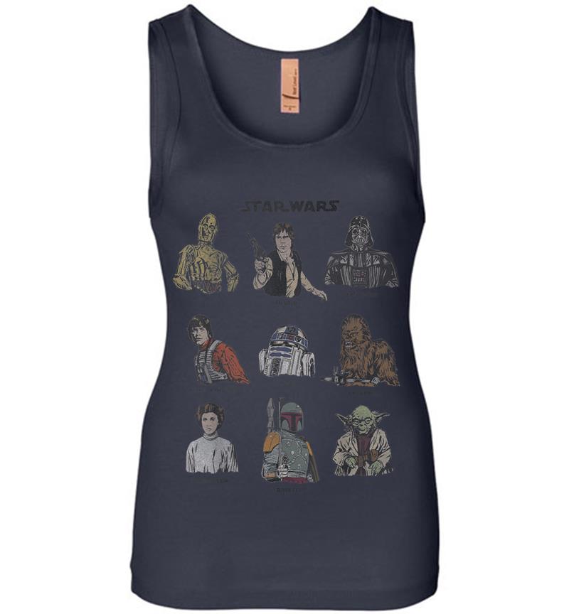 Inktee Store - Star Wars Classic Retro Character Cast Cartoon Style Womens Jersey Tank Top Image