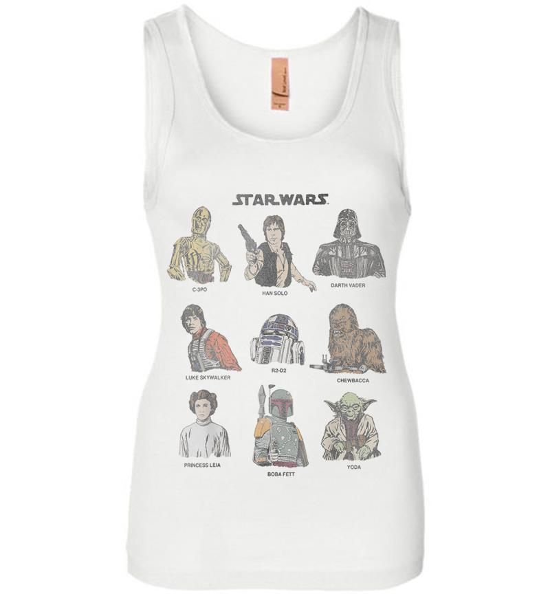 Inktee Store - Star Wars Classic Retro Character Cast Cartoon Style Womens Jersey Tank Top Image