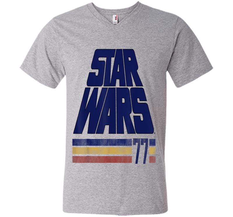 Inktee Store - Star Wars Classic Retro Slanted Logo Striped '77 C1 V-Neck T-Shirt Image