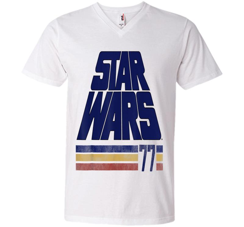 Inktee Store - Star Wars Classic Retro Slanted Logo Striped '77 C1 V-Neck T-Shirt Image