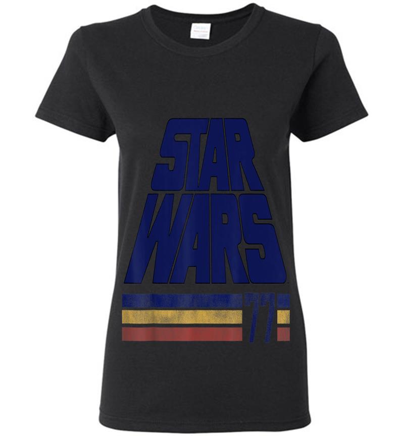 Star Wars Classic Retro Slanted Logo Striped '77 C1 Womens T-Shirt