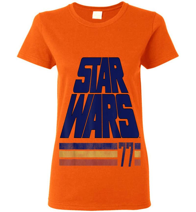 Inktee Store - Star Wars Classic Retro Slanted Logo Striped '77 C1 Womens T-Shirt Image