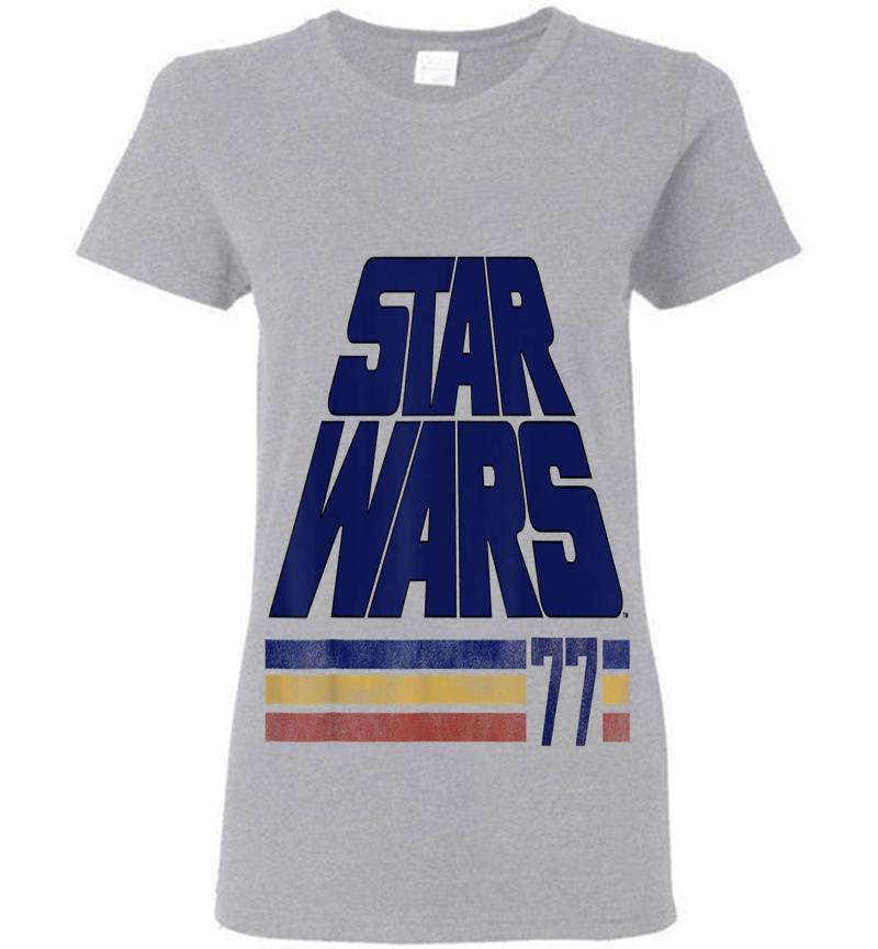Inktee Store - Star Wars Classic Retro Slanted Logo Striped '77 C1 Womens T-Shirt Image