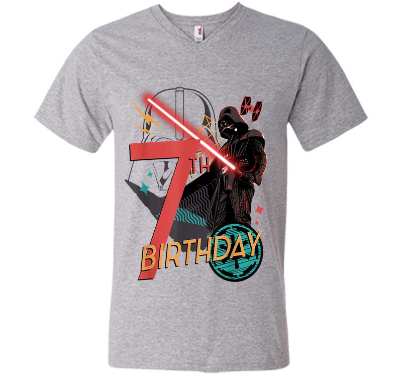 Inktee Store - Star Wars Darth Vader 7Th Birthday Abstract Background V-Neck T-Shirt Image