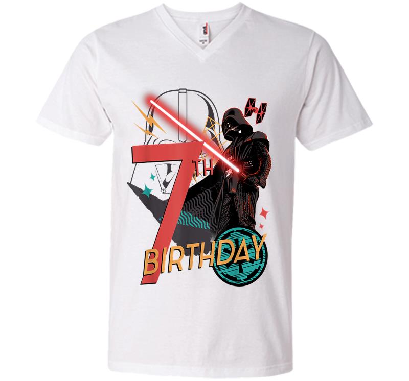 Inktee Store - Star Wars Darth Vader 7Th Birthday Abstract Background V-Neck T-Shirt Image
