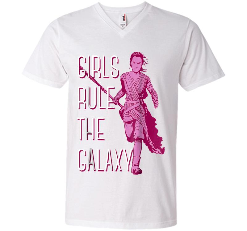 Inktee Store - Star Wars Episode 7 Rey Girls Rule The Galaxy V-Neck T-Shirt Image