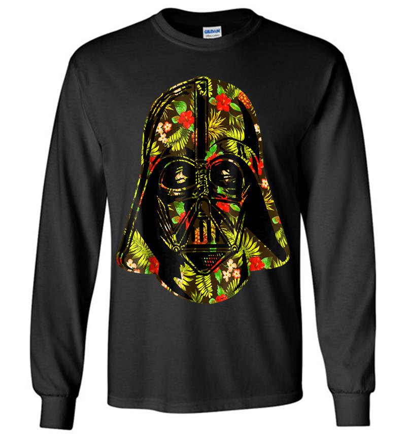 Star Wars Hawaiian Print Darth Vader Helmet Graphic Long Sleeve T-Shirt