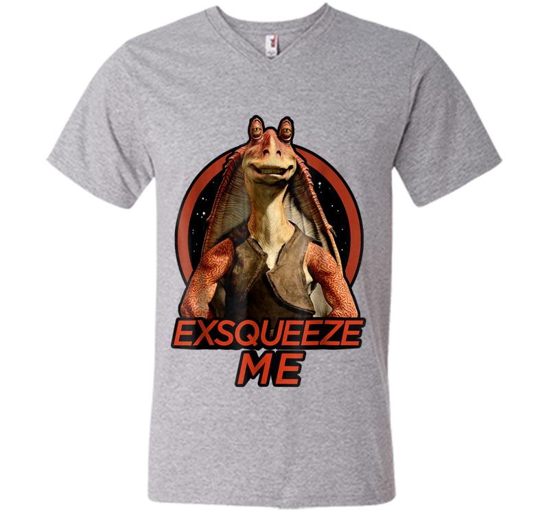 Inktee Store - Star Wars Jar Jar Binks Exsqueeze Me Graphic Z1 V-Neck T-Shirt Image