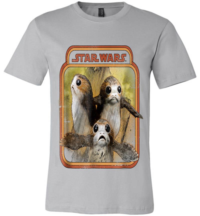 Inktee Store - Star Wars Last Jedi Porg Triplets Retro Box Graphic Premium T-Shirt Image