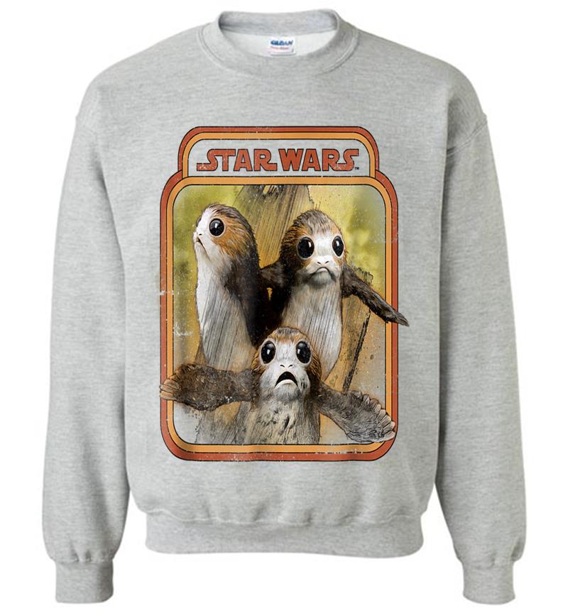 Inktee Store - Star Wars Last Jedi Porg Triplets Retro Box Graphic Sweatshirt Image