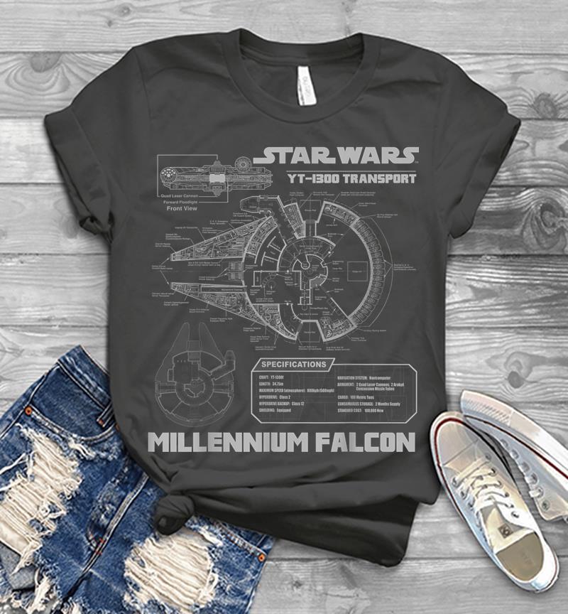 Inktee Store - Star Wars Millennium Falcon Grey Schematics C1 Mens T-Shirt Image