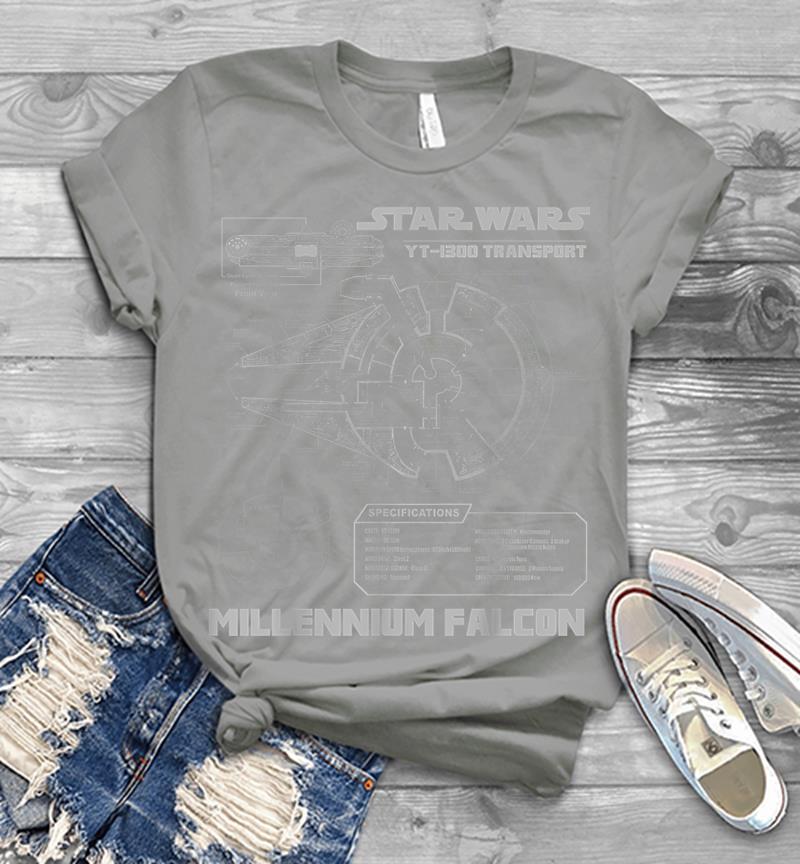 Inktee Store - Star Wars Millennium Falcon Grey Schematics C1 Mens T-Shirt Image