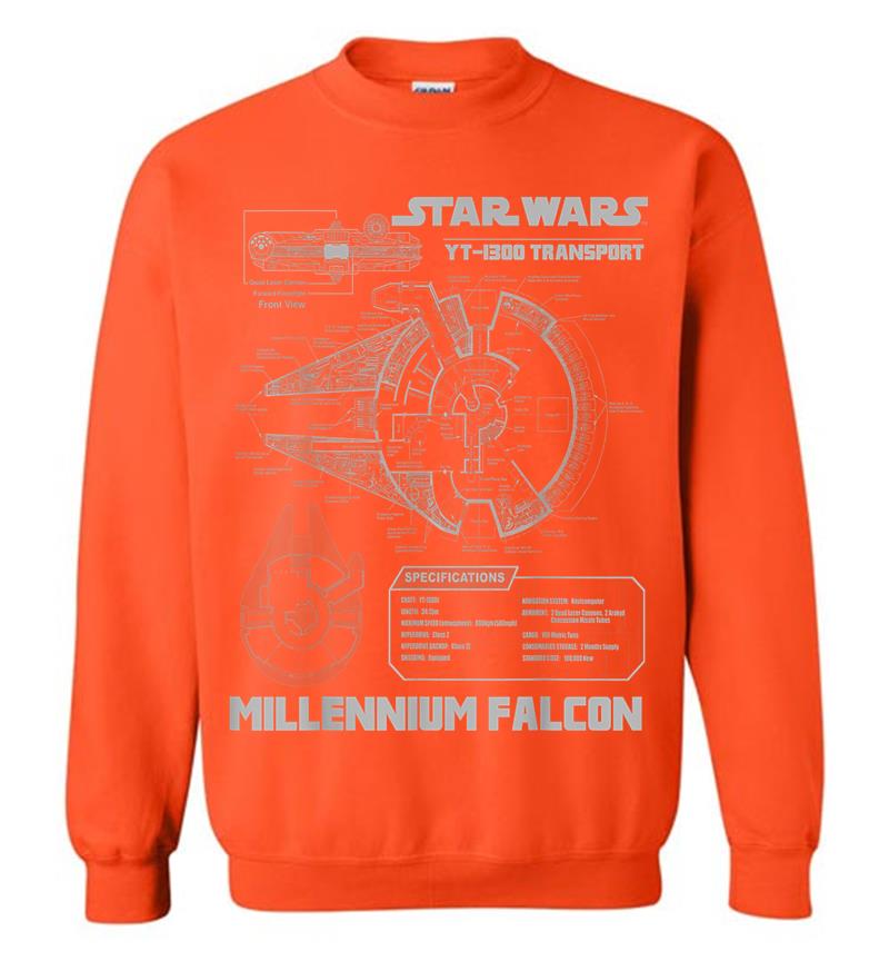 Inktee Store - Star Wars Millennium Falcon Grey Schematics C1 Sweatshirt Image