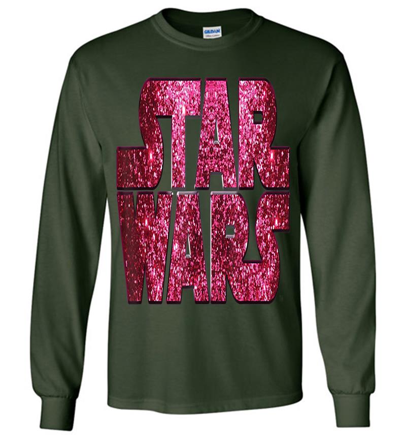 Inktee Store - Star Wars Pink Logo Faux-Glitter Print Long Sleeve T-Shirt Image