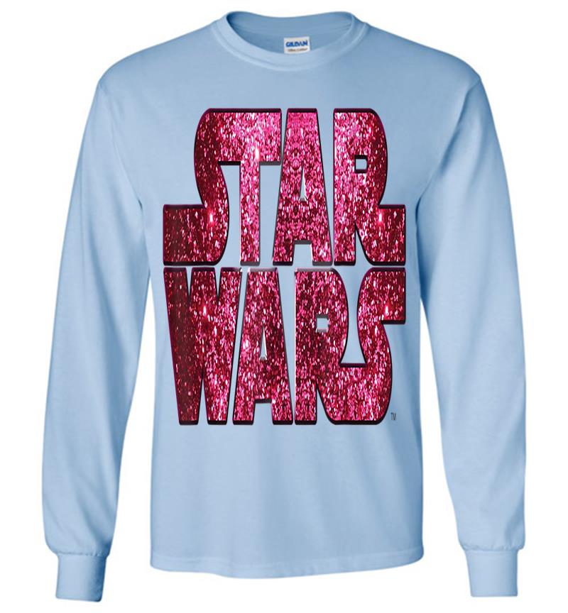 Inktee Store - Star Wars Pink Logo Faux-Glitter Print Long Sleeve T-Shirt Image