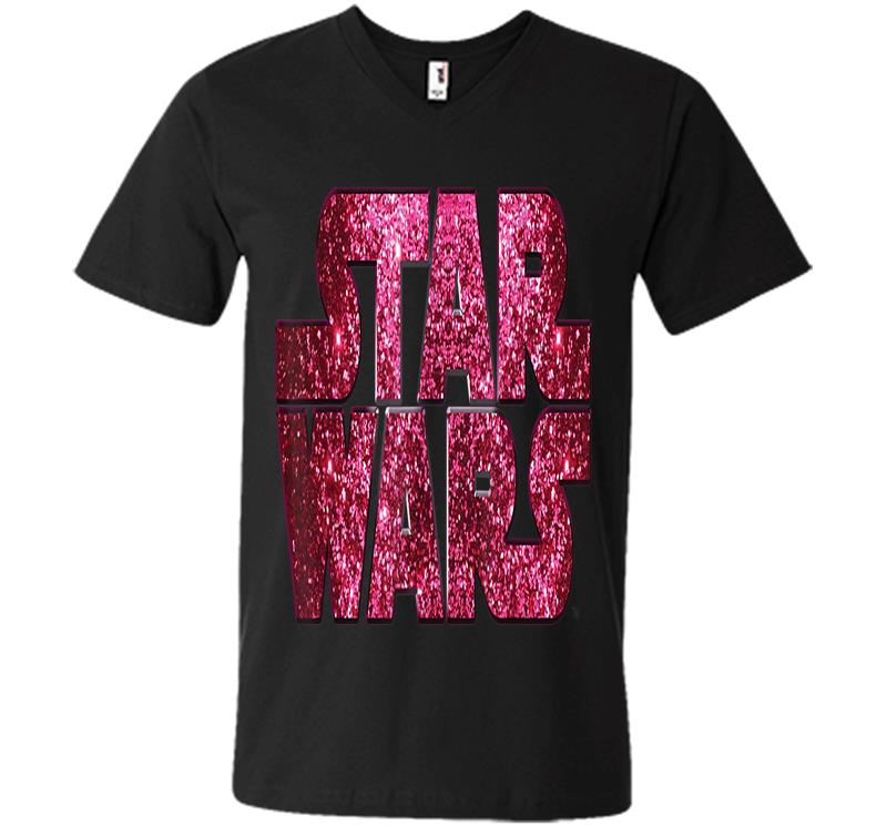 Star Wars Pink Logo Faux-Glitter Print V-Neck T-Shirt