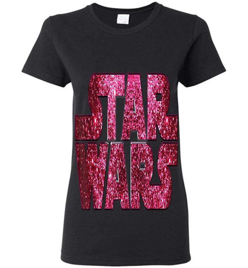 Star Wars Pink Logo Faux-Glitter Print Womens T-Shirt