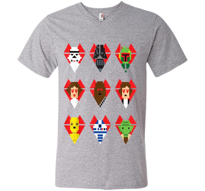 Inktee Store - Star Wars Pixel Hearts Line-Up Valentine'S Graphic V-Neck T-Shirt Image