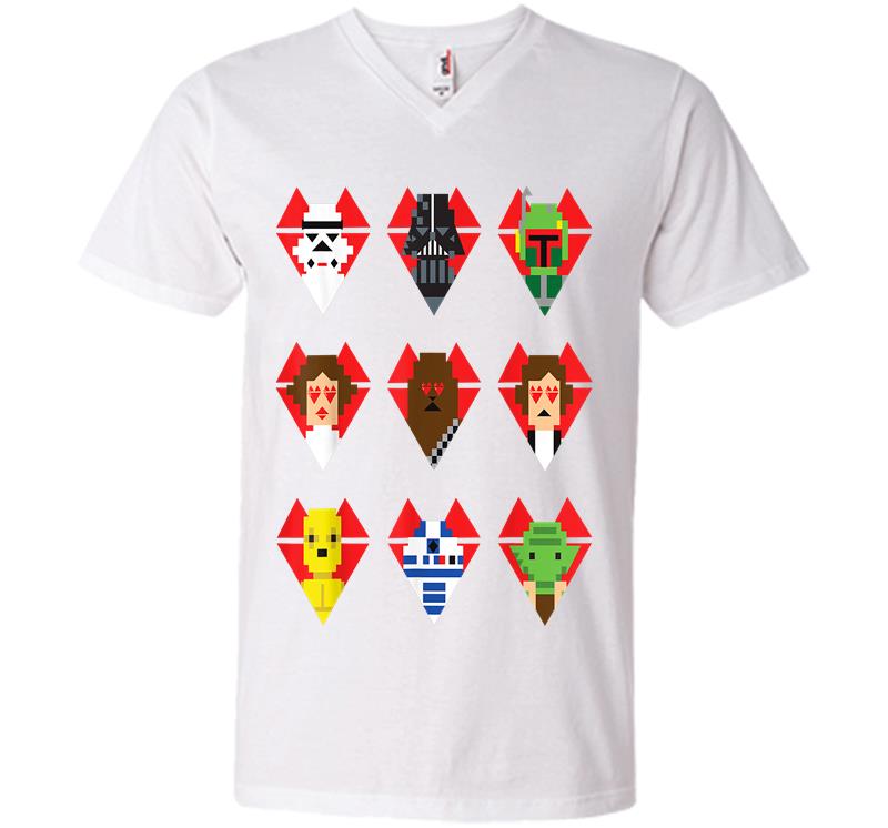 Inktee Store - Star Wars Pixel Hearts Line-Up Valentine'S Graphic V-Neck T-Shirt Image