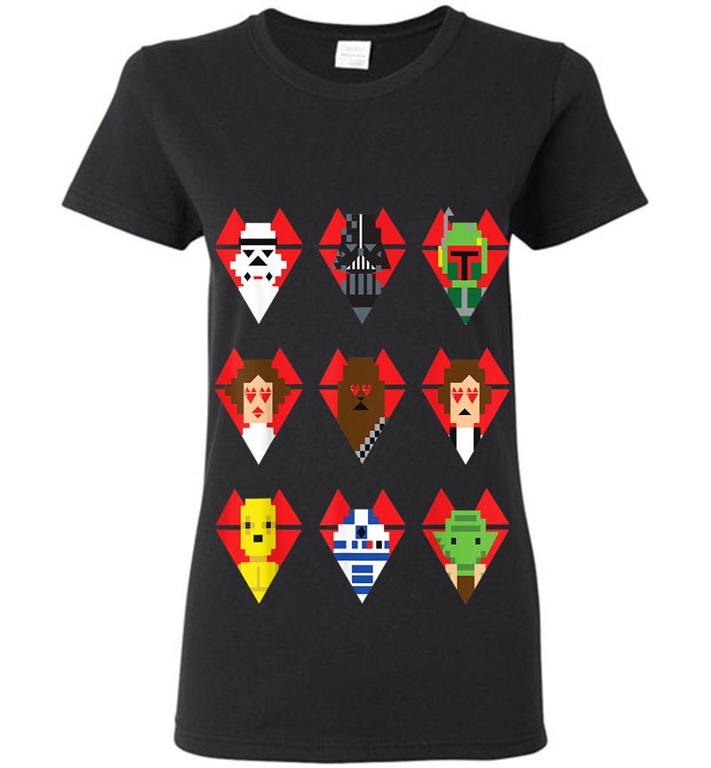 Star Wars Pixel Hearts Line-Up Valentine'S Graphic Womens T-Shirt