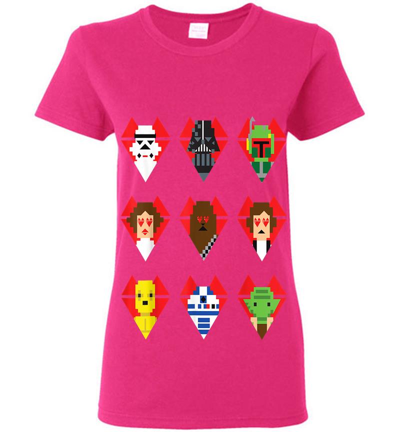 Inktee Store - Star Wars Pixel Hearts Line-Up Valentine'S Graphic Womens T-Shirt Image