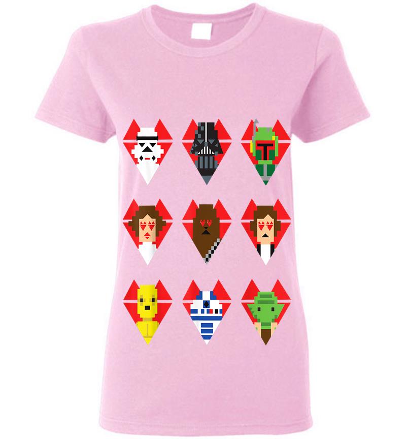Inktee Store - Star Wars Pixel Hearts Line-Up Valentine'S Graphic Womens T-Shirt Image