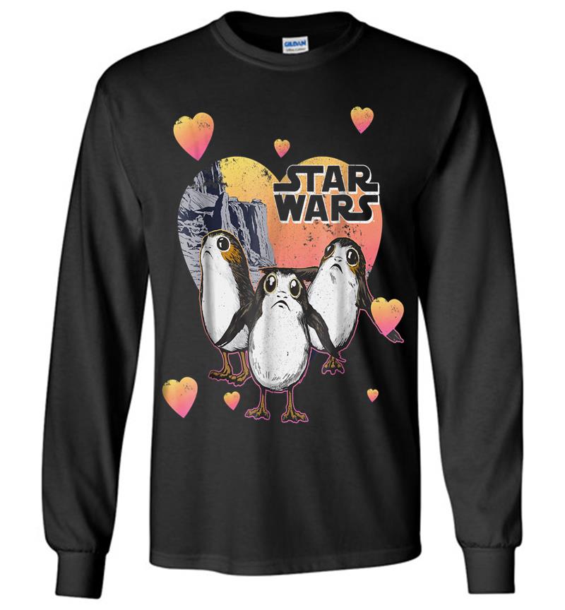Star Wars Porg Hearts Group Shot Valentine Graphic Long Sleeve T-Shirt