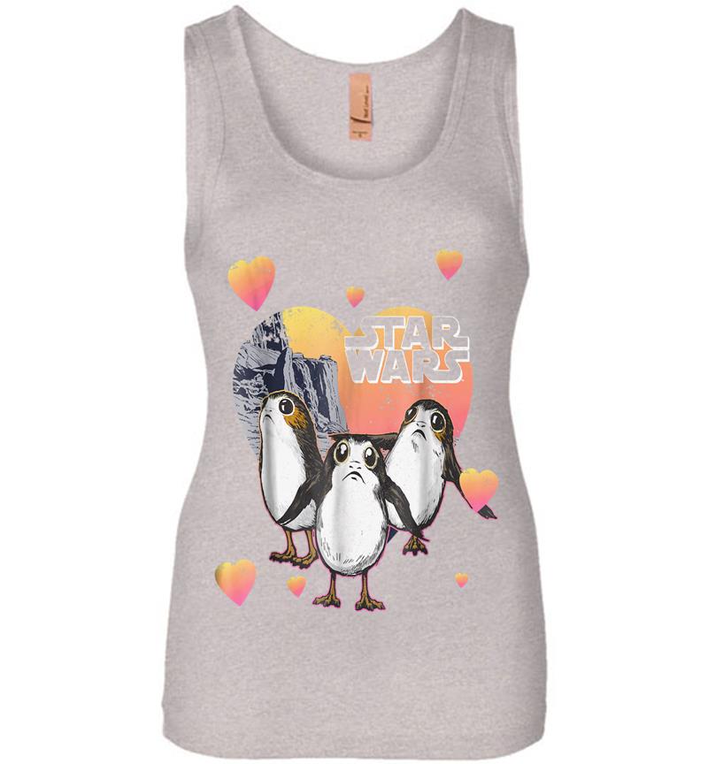 Inktee Store - Star Wars Porg Hearts Group Shot Valentine Graphic Womens Jersey Tank Top Image