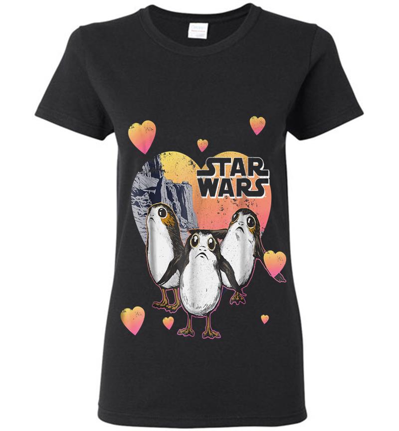 Star Wars Porg Hearts Group Shot Valentine Graphic Womens T-Shirt
