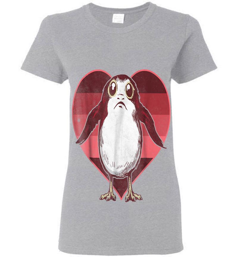 Inktee Store - Star Wars Porg In Heart Red Pink Fade Valentine Womens T-Shirt Image