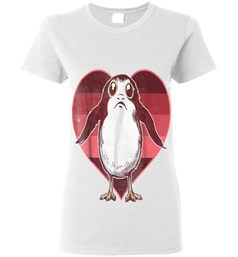 Inktee Store - Star Wars Porg In Heart Red Pink Fade Valentine Womens T-Shirt Image