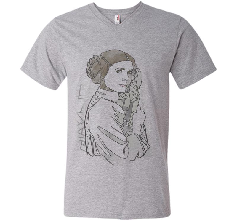 Inktee Store - Star Wars Princess Leia Geometric Line Drawing V-Neck T-Shirt Image