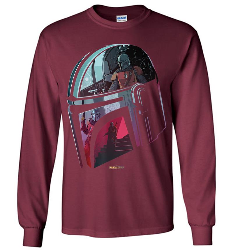 Inktee Store - Star Wars The Mandalorian Helmet Scene Fill Long Sleeve T-Shirt Image