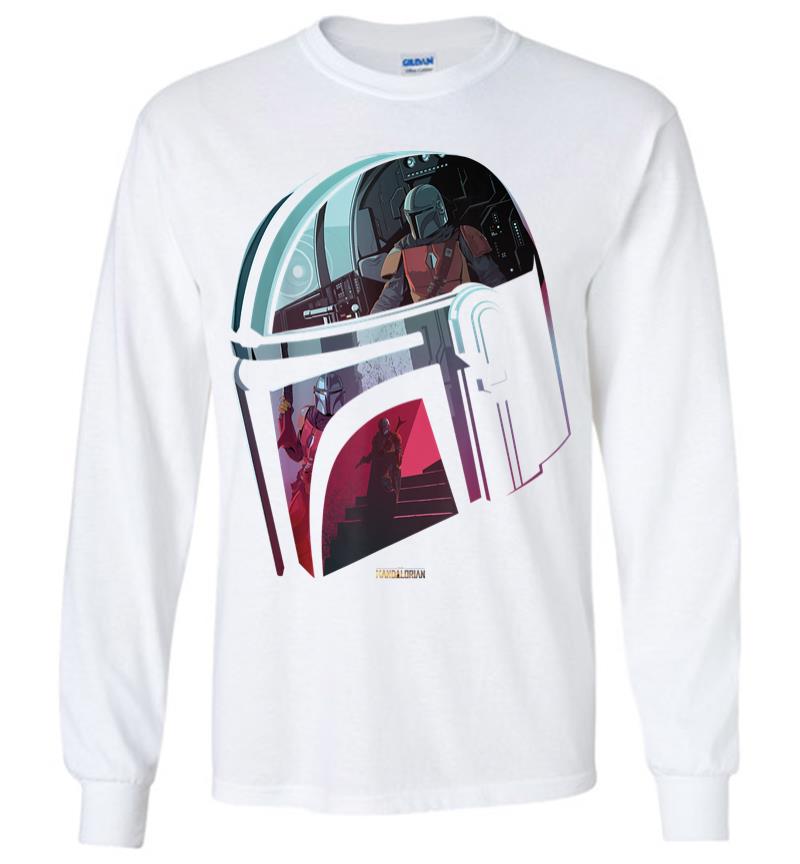Inktee Store - Star Wars The Mandalorian Helmet Scene Fill Long Sleeve T-Shirt Image