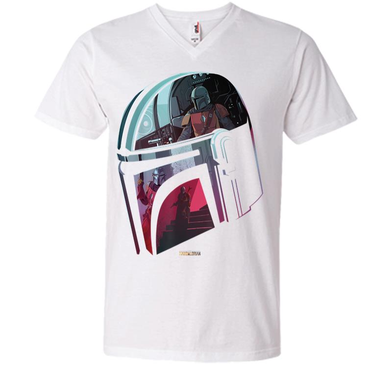 Inktee Store - Star Wars The Mandalorian Helmet Scene Fill V-Neck T-Shirt Image