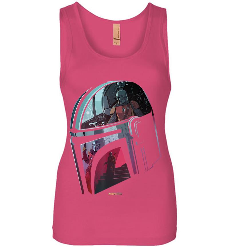 Inktee Store - Star Wars The Mandalorian Helmet Scene Fill Women Jersey Tank Top Image