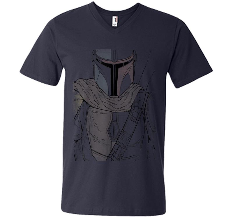 Inktee Store - Star Wars The Mandalorian Muted Warrior V-Neck T-Shirt Image