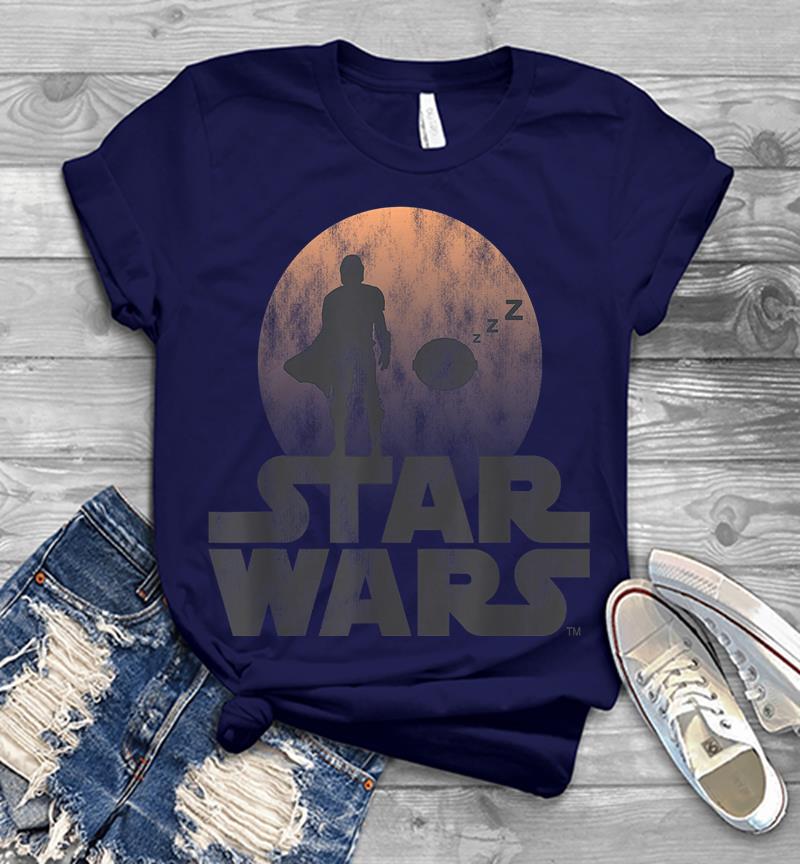 Inktee Store - Star Wars The Mandalorian Sleeping Child Silhouette Mens T-Shirt Image