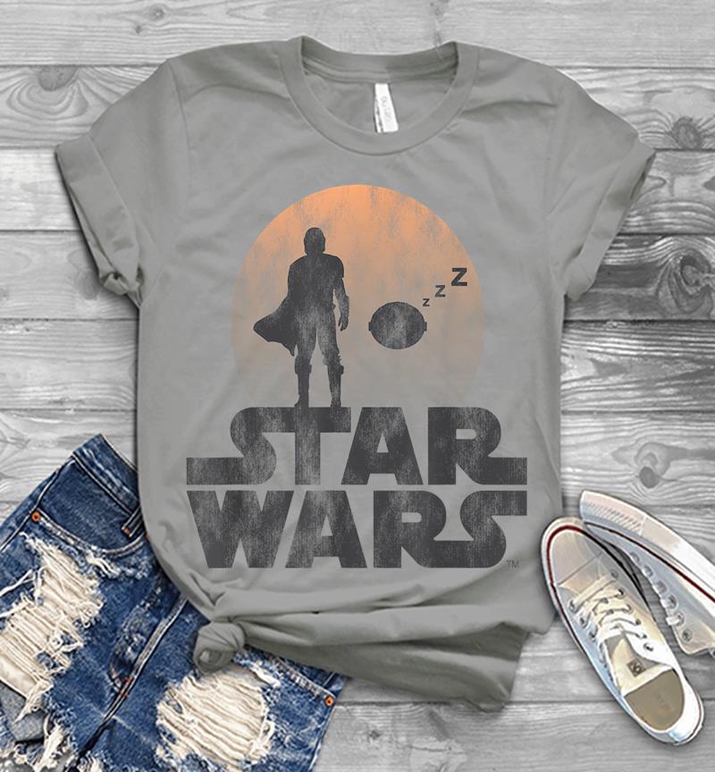 Inktee Store - Star Wars The Mandalorian Sleeping Child Silhouette Mens T-Shirt Image