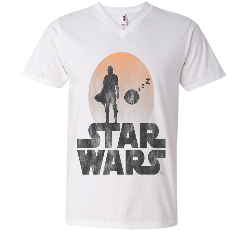 Inktee Store - Star Wars The Mandalorian Sleeping Child Silhouette V-Neck T-Shirt Image
