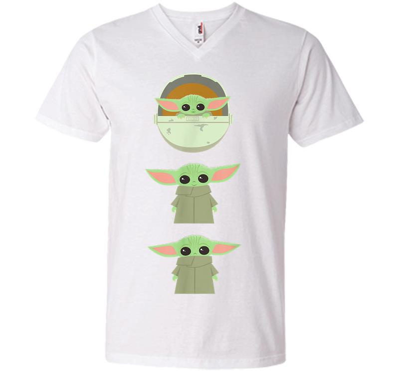 Inktee Store - Star Wars The Mandalorian The Child Cartoon Poses V-Neck T-Shirt Image